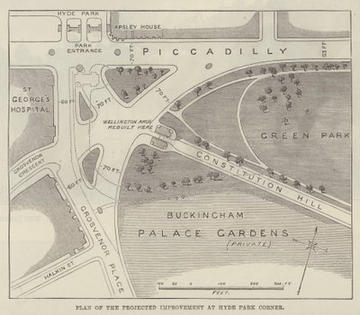 Plan der geplanten Verbesserung am Hyde Park Corner (Gravur) von English School