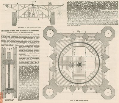 Plan des Victoria-Turms, Palace of Westminster, London von English School