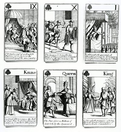 Spielkarten, die Ereignisse der Spanischen Armada darstellen, 1699 von English School