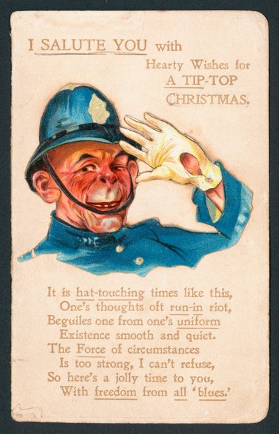 Polizist salutiert, Weihnachtskarte von English School