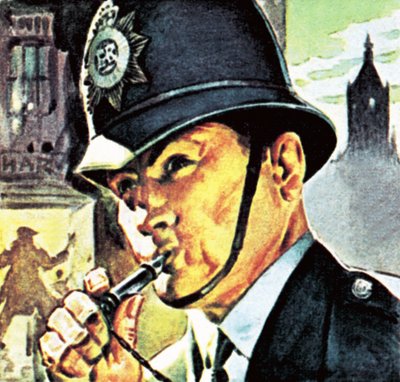 Polizist mit seiner Pfeife von English School