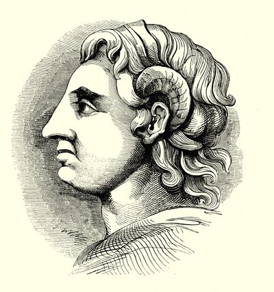 Porträt von Alexander dem Großen, von einer Münze in der Bodleian Library, Oxford (Gravur) von English School