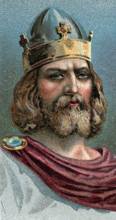 Porträt von Alfred dem Großen (Alfred the Great, 849-899), König von Wessex, 9. Jahrhundert - Aus der Serie „Leaders of Men“ - Chromolithographie - Englische Schule, 20. Jahrhundert von English School