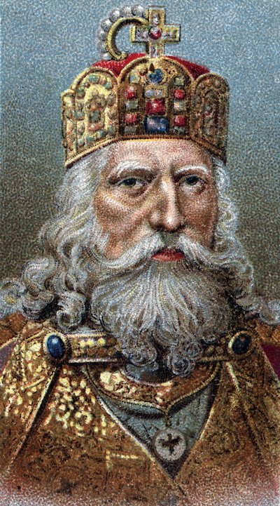 Porträt von Karl dem Großen (742-814), König der Franken - Aus der Serie „Leaders of Men“ von English School