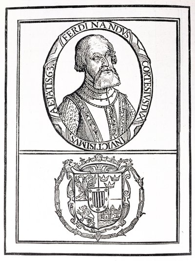 Porträt von Hernado Cortes (1485-1547) und seine Wappen, aus 