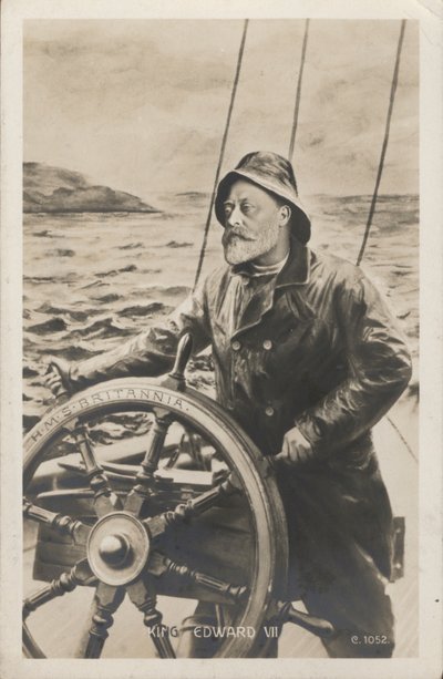 Porträt von König Edward VII. am Steuer der HMS Britannia von English School
