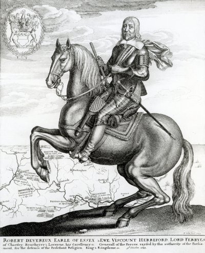 Porträt von Robert Devereux zu Pferd von English School