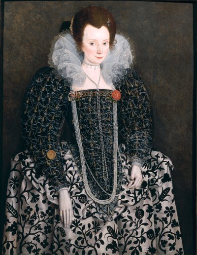Porträt einer Frau, traditionell identifiziert als Mary Clopton (geborene Waldegrave) von Kentwell Hall, Suffolk, ca. 1600 von English School