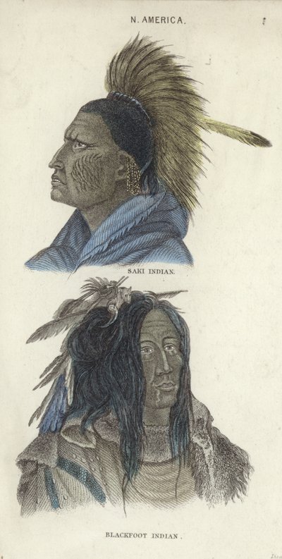 Porträts eines Saki-Indianers und eines Blackfoot-Indianers von English School