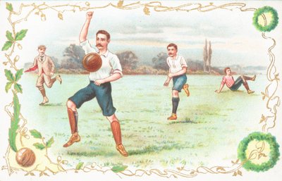 Postkarte mit Männern beim Fußballspielen von English School