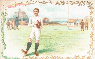 Postkarte mit Männern beim Rugbyspielen von English School