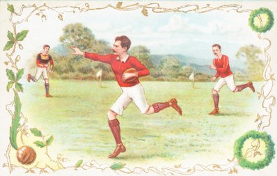 Postkarte mit Männern beim Rugbyspielen von English School