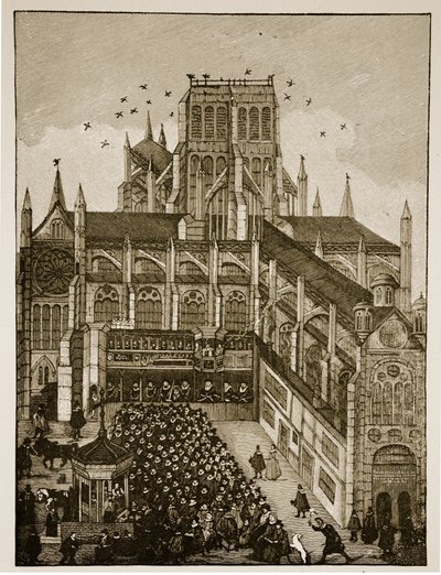 Predigt vor dem König und dem Prinzen von Wales am Pauls Cross im Jahr 1616, nach einem Gemälde aus dem 17. Jahrhundert von English School