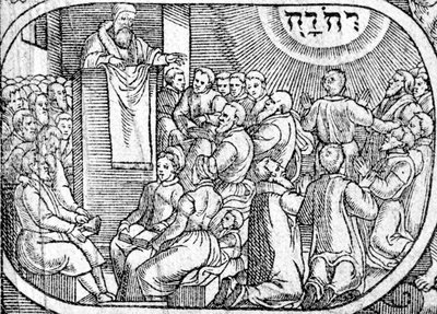Predigt an eine Gemeinde, während einige sich vor einer Vision Gottes verneigen von English School