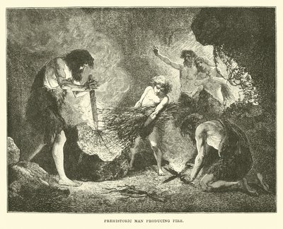 Prähistorischer Mensch erzeugt Feuer von English School