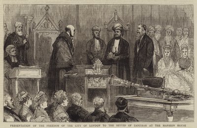 Verleihung der Freiheit der Stadt London an den Seyyid von Sansibar im Mansion House (Gravur) von English School