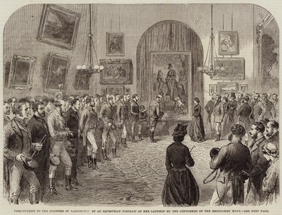 Übergabe eines Reiterporträts der Gräfin von Yarborough durch die Herren der Brocklesby Hunt von English School