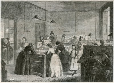 Druckerei (Victoria Press) in der Great Coram Street, zur Beschäftigung von Frauen als Setzerinnen von English School