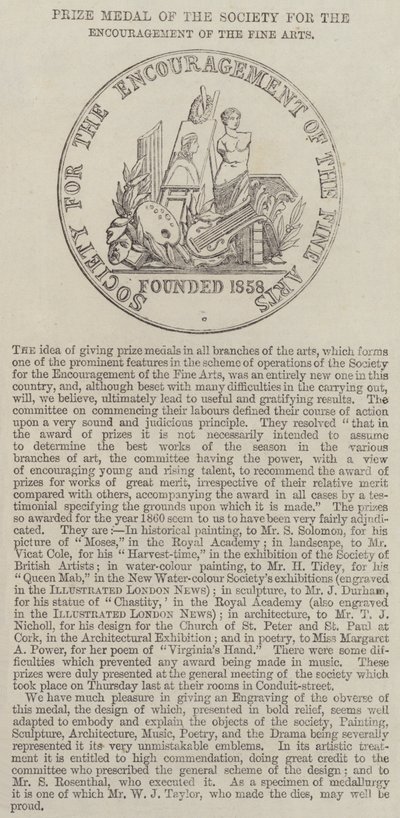 Preis-Medaille der Gesellschaft zur Förderung der Schönen Künste (Stich) von English School