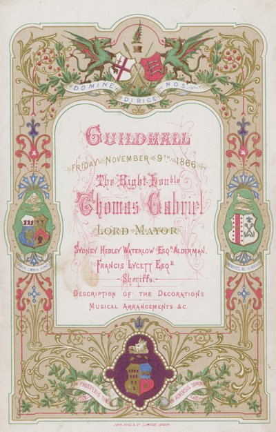 Programm für das Bankett in der Guildhall, London, am 9. November 1866 von English School