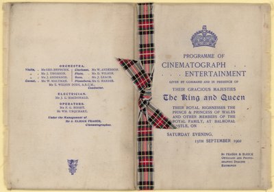 Programm der Kinematographenunterhaltung in Anwesenheit des Königs und der Königin von English School