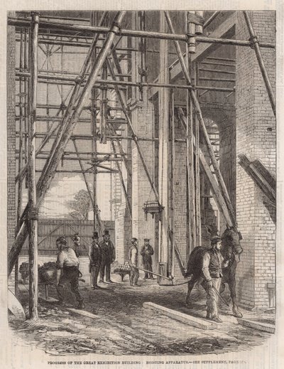 Fortschritt am Internationalen Ausstellungsgebäude; Hebevorrichtung von English School