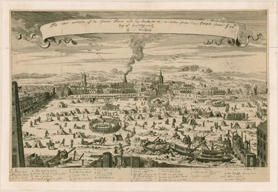 Aussicht auf die gefrorene Themse, aufgenommen von den Temple-Treppen am 20. Januar 1715/16 von English School