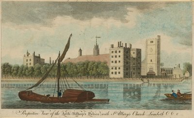 Prospektive Ansicht des Erzbischöflichen Palastes mit der St Mary Kirche, Lambeth von English School