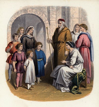 Prudence unterrichtet Christianas Kinder, Illustration aus Die Pilgerreise von John Bunyan von English School