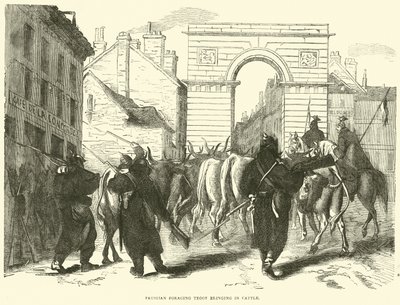 Preußische Plünderungstruppen bringen Vieh herein, Oktober 1870 von English School