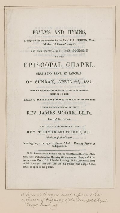 Psalmen und Hymnen, die in der Episcopal Chapel gesungen werden sollen von English School