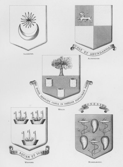 Wappen: Ilchester; Altringham; Wells; Wexford; Musselburgh von English School