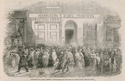 Veröffentlichung einer Kriegsgazette Extraordinär im Büro, St Martins Lane von English School