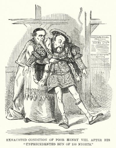 Erschöpfter Zustand des armen Heinrich VIII nach seinem beispiellosen Lauf von 150 Nächten (Stich) von English School
