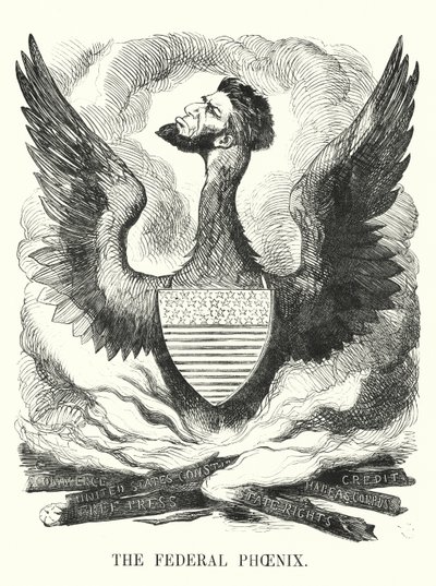 Punch-Karikatur: Der Bundes-Phönix - Abraham Lincolns Wiederwahl bei der US-Präsidentschaftswahl 1864 von English School