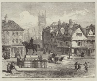 Queen-Square, Wolverhampton, mit Statue des verstorbenen Prinzgemahls (Gravur) von English School