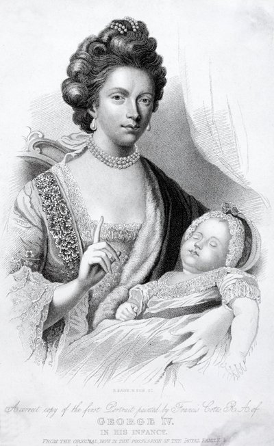 Königin Charlotte, Gemahlin von König Georg III., mit ihrem kleinen Sohn, dem zukünftigen Prinzregenten und König Georg IV. von English School
