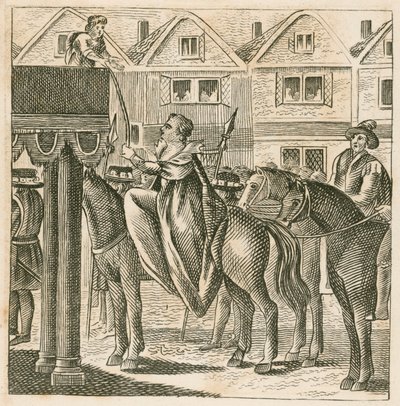 Königin Elisabeth I. erhält die Bibel von einem Jungen, der die Wahrheit personifiziert, auf dem Weg zu ihrer Krönung von English School
