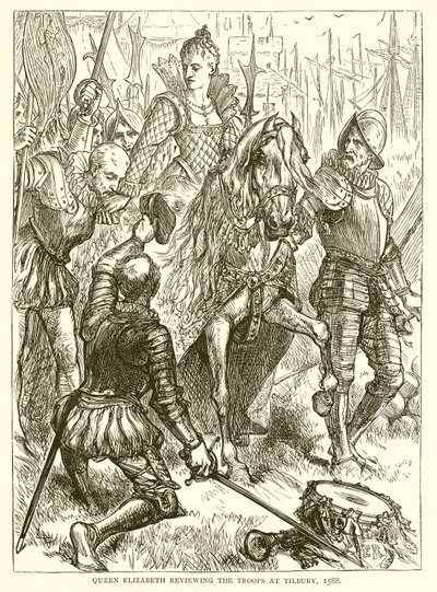 Königin Elizabeth inspiziert die Truppen in Tilbury, 1588 von English School