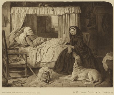 Königin Victoria an einem Bett in einem Cottage in Osborne von English School