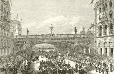 Königin Victoria eröffnet den Holborn Viadukt, 1869 von English School