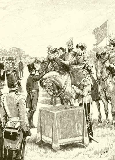 Königin Victoria leitet die erste Verleihung des Victoria-Kreuzes von English School