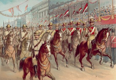 Diamantenes Jubiläum von Königin Victoria 1897, Viktorianische Gewehre und New South Wales Lancers passieren Pall Mall von English School