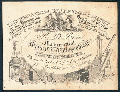R B Bate, mathematische, optische und philosophische Instrumente, Visitenkarte von English School