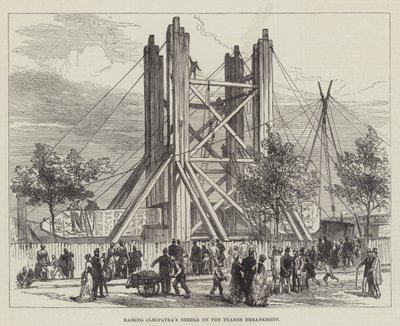Aufrichten der Nadel der Kleopatra am Themseufer (Gravur) von English School