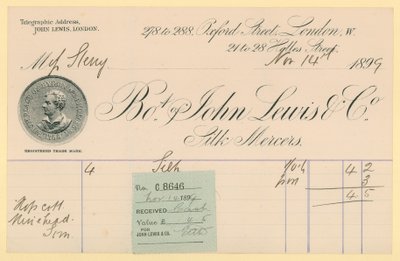 Quittung von John Lewis & Co., 14. November 1896 von English School