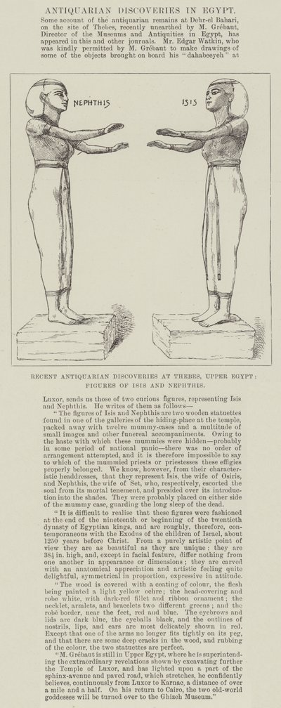Jüngste archäologische Entdeckungen in Theben, Oberägypten, Figuren von Isis und Nephthys von English School