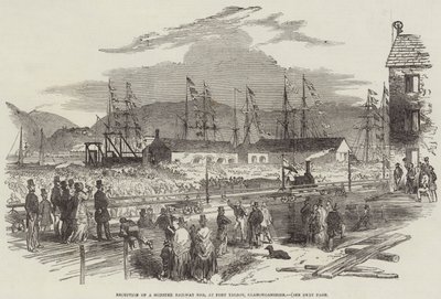 Empfang einer riesigen Eisenbahnbarre in Port Talbot, Glamorganshire von English School
