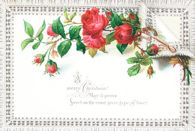 Rote Rosen und Schmetterling, Weihnachtskarte von English School