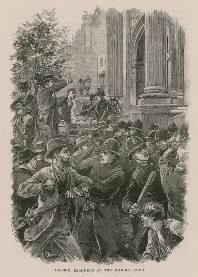 Reform-Liga-Marschierer am Marble Arch, London (Gravur) von English School